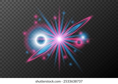 Light effect pink blue isolated flare explosion shiny dust line solar flare spark star neon light, vector effect