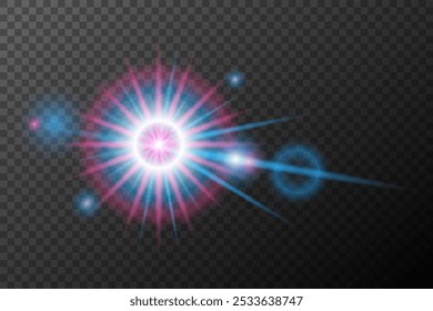 Efecto de luz rosa azul explosión de destello aislado línea de polvo brillante chispa solar estrella luz de neón, efecto de Vector