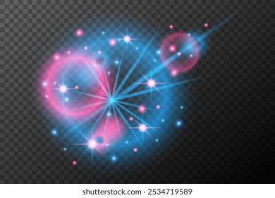 Efecto de luz rosa azul explosión de destello aislado línea de polvo brillante chispa solar estrella luz de neón, efecto de Vector