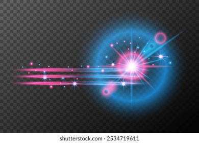 Light effect pink blue isolated flare explosion shiny dust line solar flare spark star neon light, vector effect