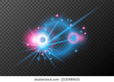 Light effect pink blue isolated flare explosion shiny dust line solar flare spark star neon light, vector effect	
