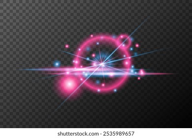 Light effect pink blue isolated flare explosion shiny dust line solar flare spark star neon light, vector effect	
