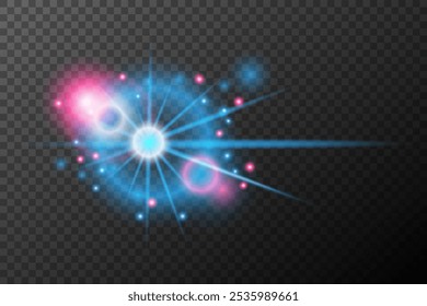 Light effect pink blue isolated flare explosion shiny dust line solar flare spark star neon light, vector effect	
