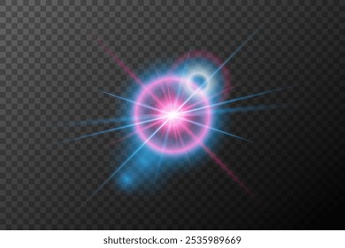 Light effect pink blue isolated flare explosion shiny dust line solar flare spark star neon light, vector effect	
