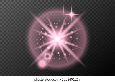 light effect pink isolated flare explosion shiny dust line solar flare star spark neon light holidays festival, vector element