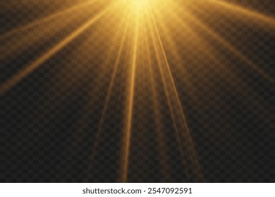 Light effect of rays, flash of light. On a transparent background.