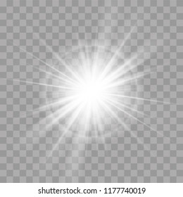 Light effect or rays flash radiance. Vector sun or star shine ray bright explosion glow with lens flare on transparent background