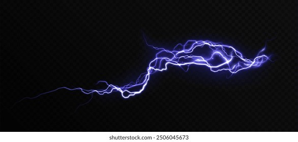 Light effect of realistic lightning. Natural effect of bright thunderstorm lightning. Vector on dark background