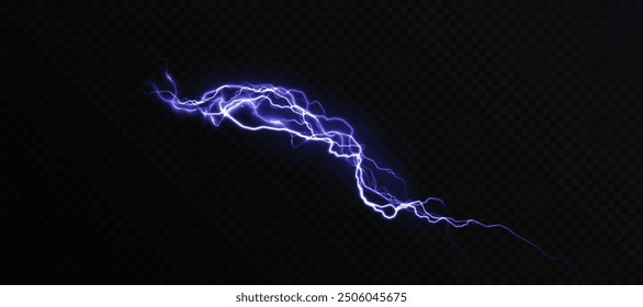 Light effect of realistic lightning. Natural effect of bright thunderstorm lightning. Vector on dark background