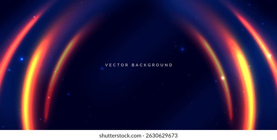 Efecto de luz rojo movimiento de velocidad de movimiento curvado sobre fondo azul oscuro. Ilustración vectorial