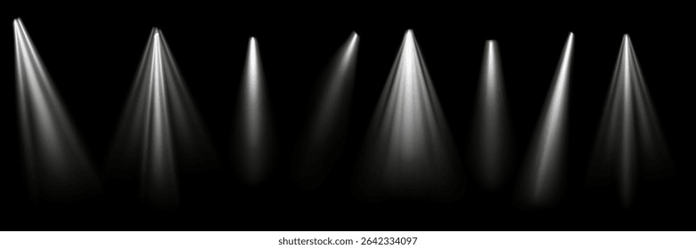 Light effect set. Glow isolated white transparent light effect set, lens flare, explosion, glitter, dust, line, sun flash, spark and stars, spotlight, curve twirl.