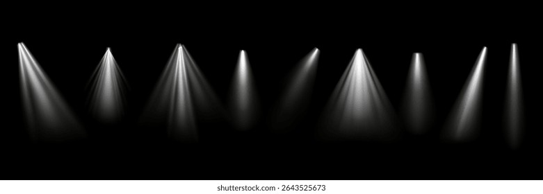 Light effect set. Glow isolated white transparent light effect set, lens flare, explosion, glitter, dust, line, sun flash, spark and stars, spotlight, curve twirl.