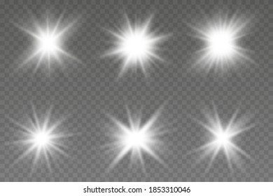 Light effect set, lens flare, explosion, glitter, line, sun flash, spark and stars. Lights effects existing on a transparent background