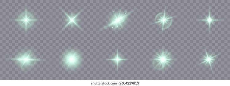 Light effect set. Sunlight, abstract special effect. Set of Glow light effect, explosion, glitter, bokeh, dust, line, lens flare, sun flash, spark, star, spotlight. Abstract image lighting flare, star
