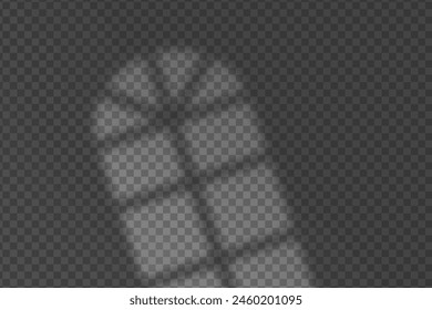 Light effect shadow overlay from arched window isolated transparent background