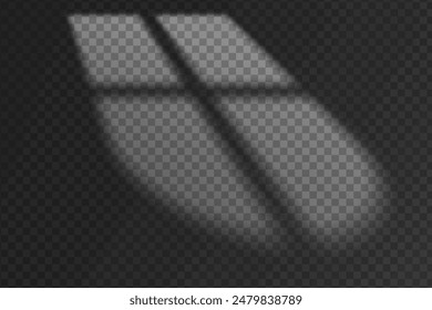 Light effect shadow overlay from arched window isolated transparent background.