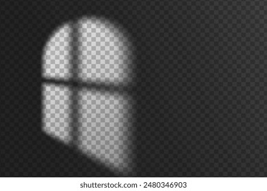 Light effect shadow overlay from arched window isolated transparent background.