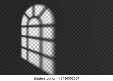 Light effect shadow overlay from arched window isolated transparent background.