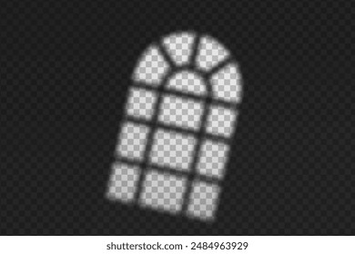 Light effect shadow overlay from arched window isolated transparent background.
