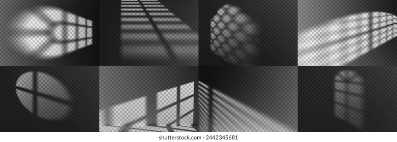 Light effect shadow overlay from window set isolated transparent background.