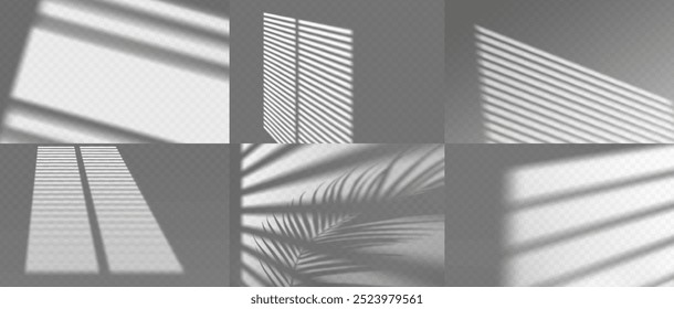 Light effect shadow overlay from window blind set isolated transparent background.