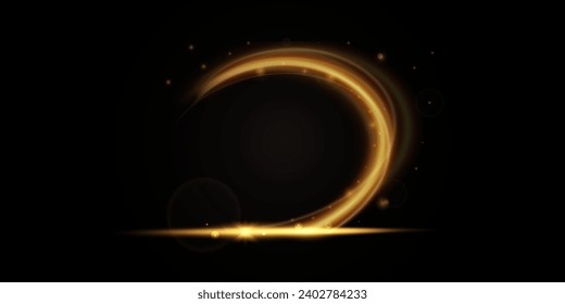 Efecto luminoso de líneas doradas brillantes.Elemento de diseño dorado brillante.Rayas brillantes onduladas.