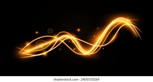 Efecto luminoso de líneas doradas brillantes.Elemento de diseño dorado brillante.Rayas brillantes onduladas.	