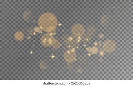 Light effect from shiny twinkling stars isolated on transparent background. Vector of bright stars, twinkling stars. Golden dust light. 