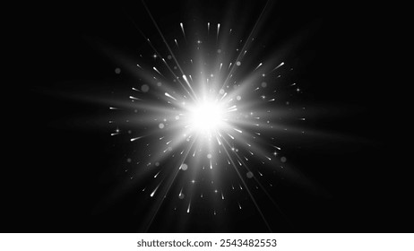 Light effect. Silver glitter star or sun. Vector background