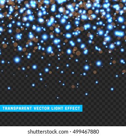 Light effect sparkle color blue. Glitter background bright Christmas lights. Colourful Glowing Christmas Lights. 