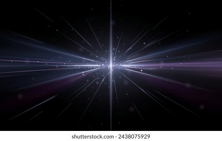 Light effect with sparks and rays on black background
