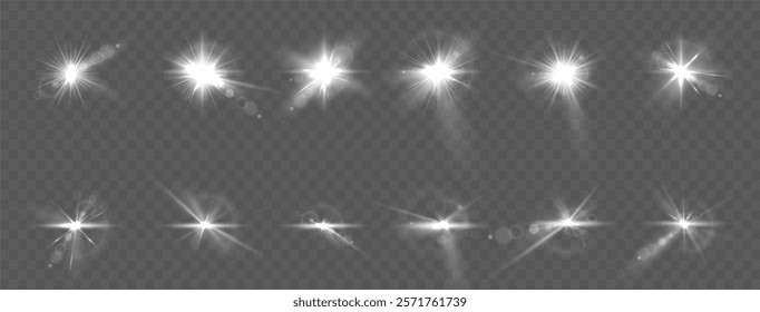 Light effect. Spotlight spark. Stadium lighting. Spot lighting with white beams of LED strobes. White spotlight with a star.	