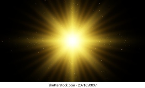 Light effect. Star burst. Gold glitter star or sun. Vector background