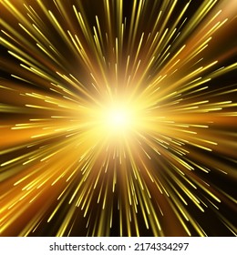 Light effect. Star burst. Gold glitter star or sun. Vector background