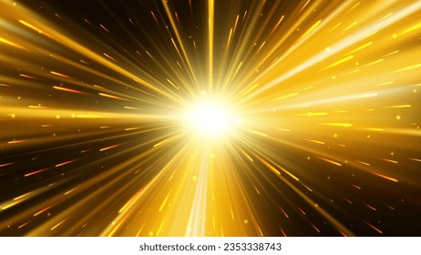 Light effect. Star burst. Gold glitter star or sun. Vector background