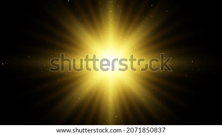 Light effect. Star burst. Gold glitter star or sun. Vector background