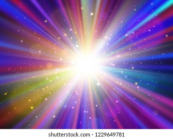 Light effect. Star burst with sparkles. Сolorful vector explosion.