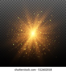 Light Effect. Star Burst With Sparkles. Gold Glitter Texture