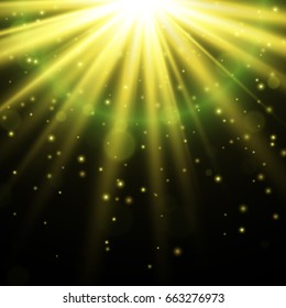 Light effect. Star burst with sparkles. Gold glitter texture