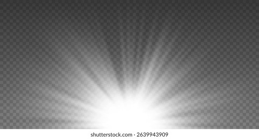 Light effect. Star burst. White png star on transparent background. Vector illustration.
