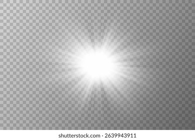 Light effect. Star burst. White png star on transparent background. Vector illustration.