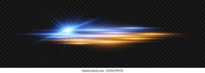 Light effect of star explosion and neon line. On a transparent background.