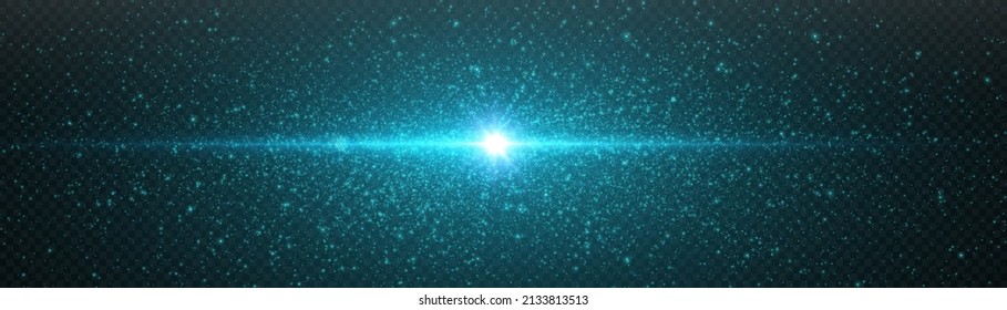 Lichteffekt. Der Stern erleuchtete hell. Blauer Glitter Textur mit vielen chaotischen Funken. Vektorgrafik