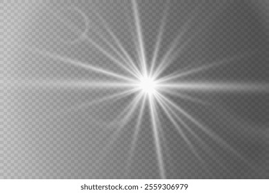 Light effect of star and flash, glare of rays and light. On a transparent background.