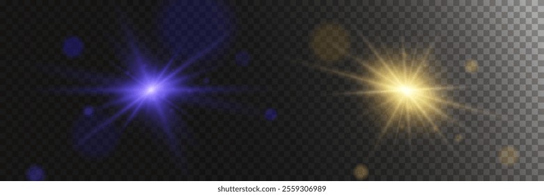 Light effect of star and flash, glare of rays and light. On a transparent background.