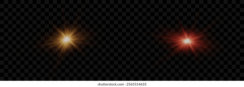 Light effect of star and flash, glare of rays and light. On a transparent background.