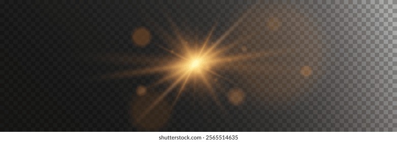 Light effect of star and flash, glare of rays and light. On a transparent background.