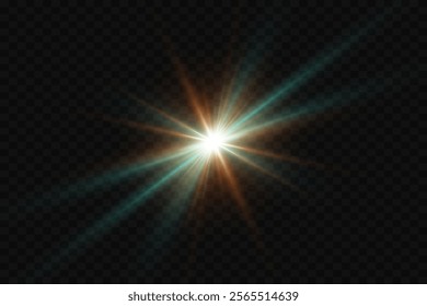 Light effect of star and flash, glare of rays and light. On a transparent background.