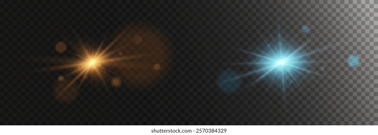 Light effect of star and flash, glare of rays and light. On a transparent background.