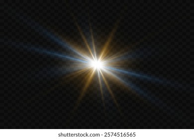 Light effect of star and flash, glare of rays and light. On a transparent background.